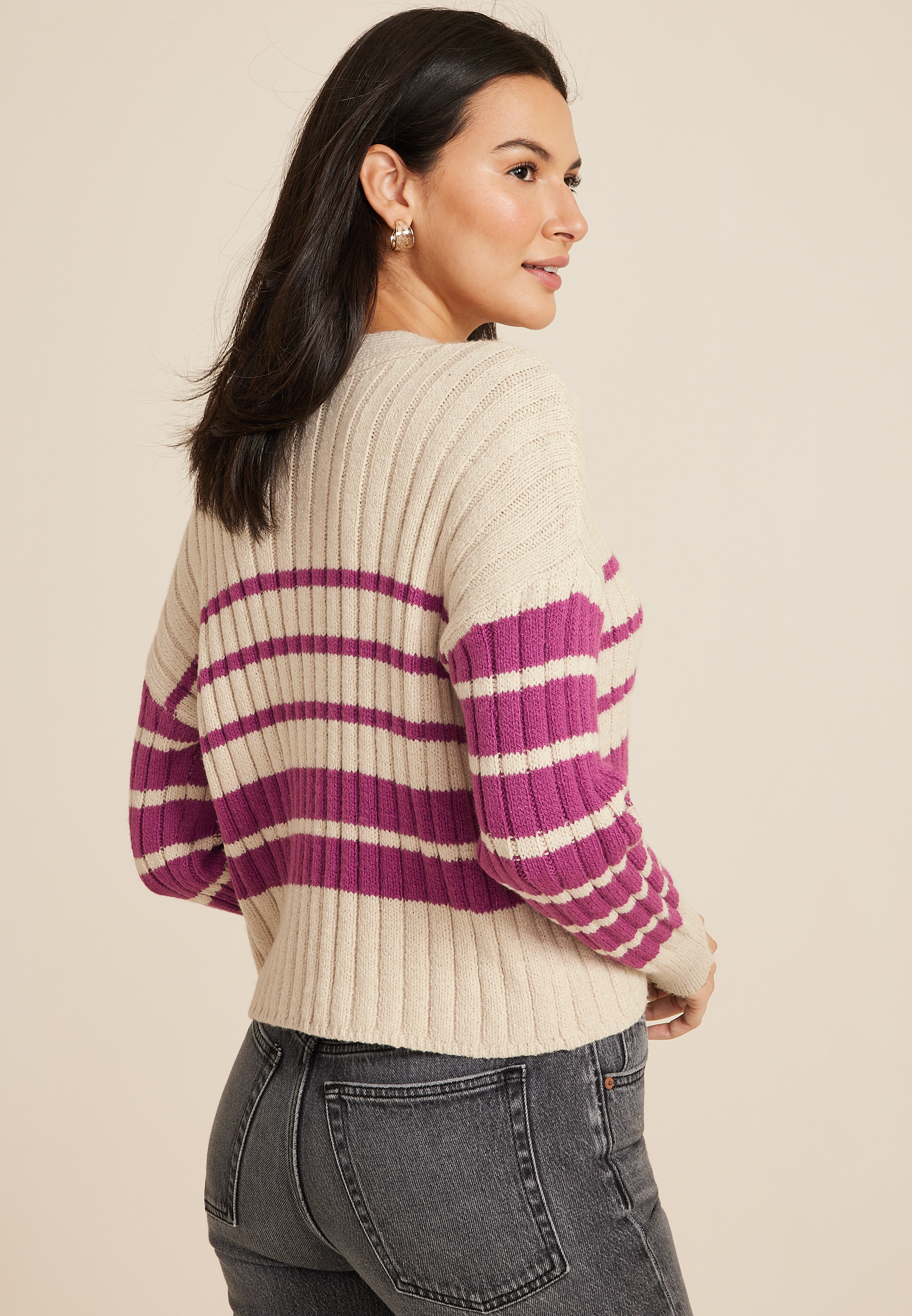 Striped Ribbed Cardigan, C5249, large