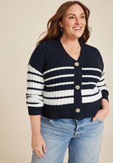 Plus Size Striped Ribbed Cardigan, C1943, small