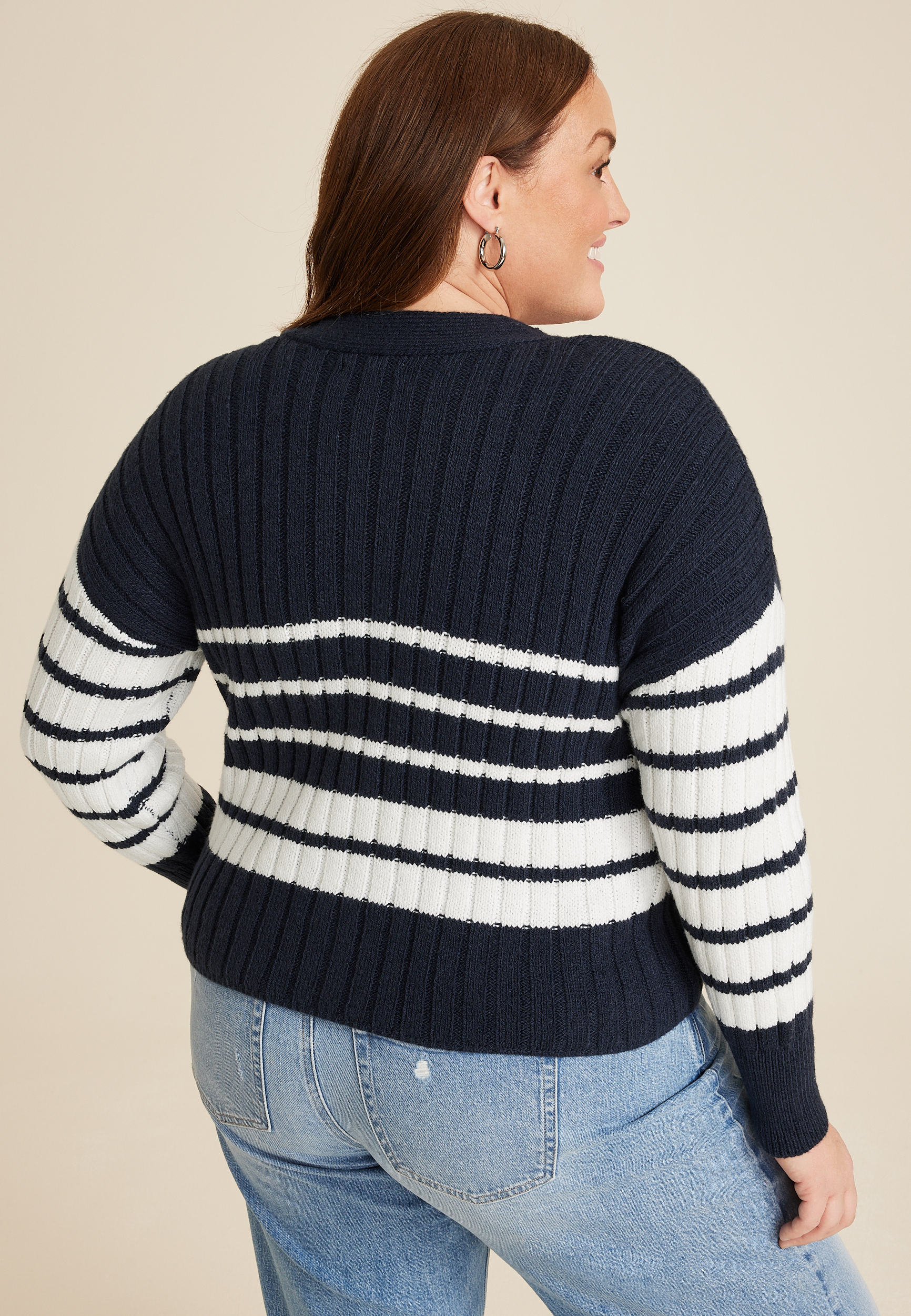 Plus Size Striped Ribbed Cardigan, C1943, large