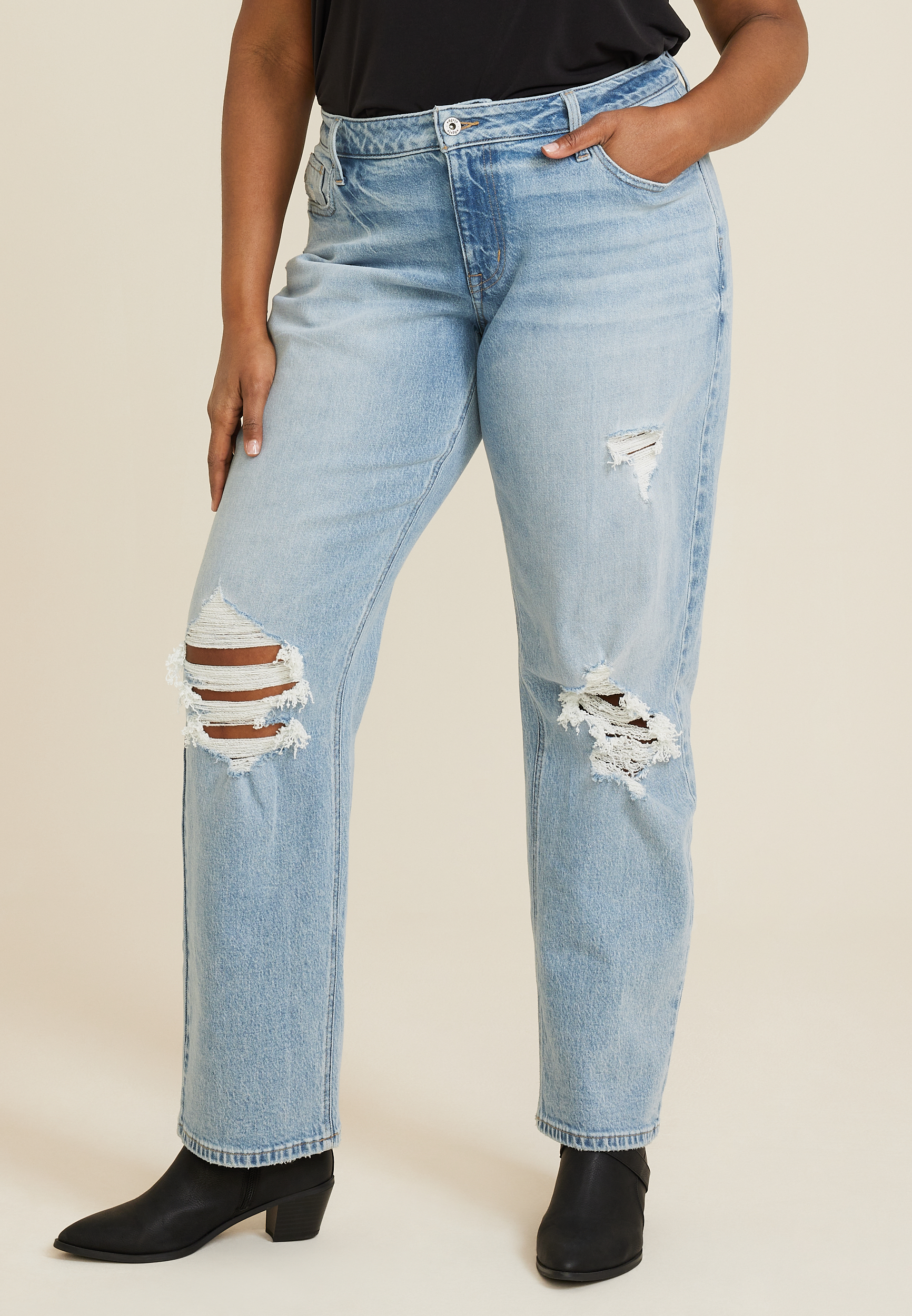 Plus Size edgely&trade; Mid Rise Ripped Relaxed Boyfriend Straight Jean, C2806, large
