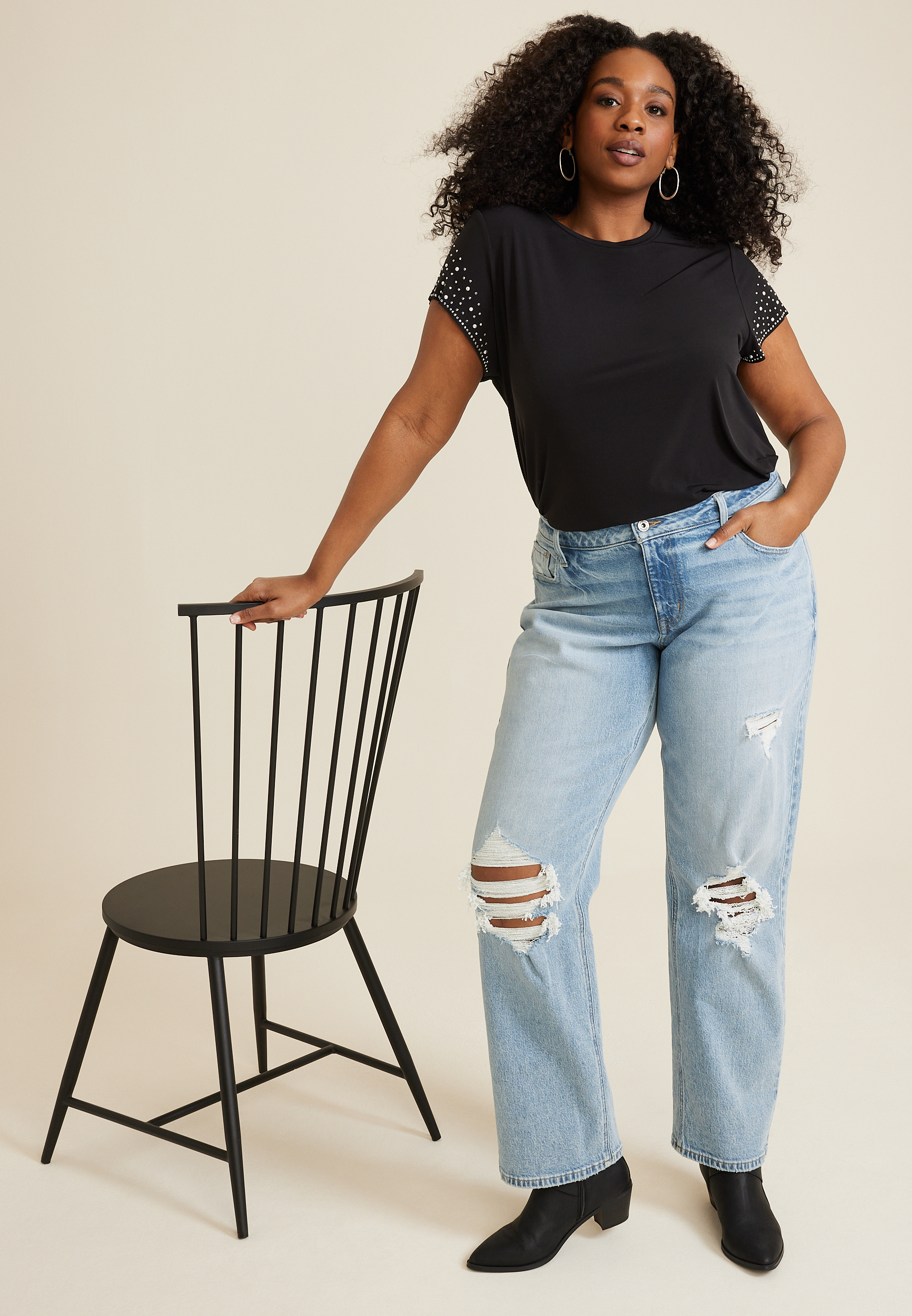 Plus Size edgely&trade; Mid Rise Ripped Relaxed Boyfriend Straight Jean, C2806, large