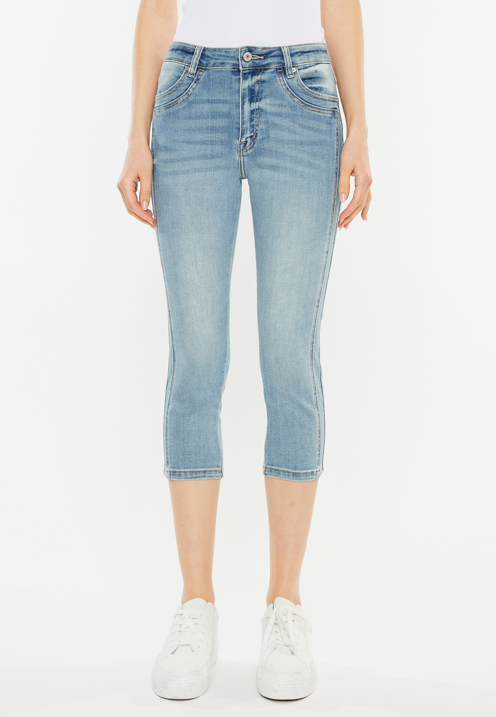 KanCan&trade; Light High Rise Side Seam Capri, MEDIUM SANDBLAST, large