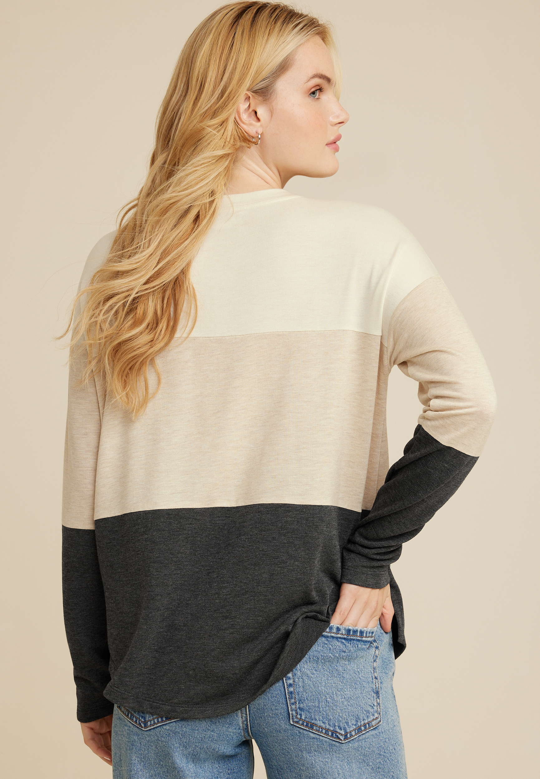24/7 Clara Striped Long Sleeve Tee, C4813, large