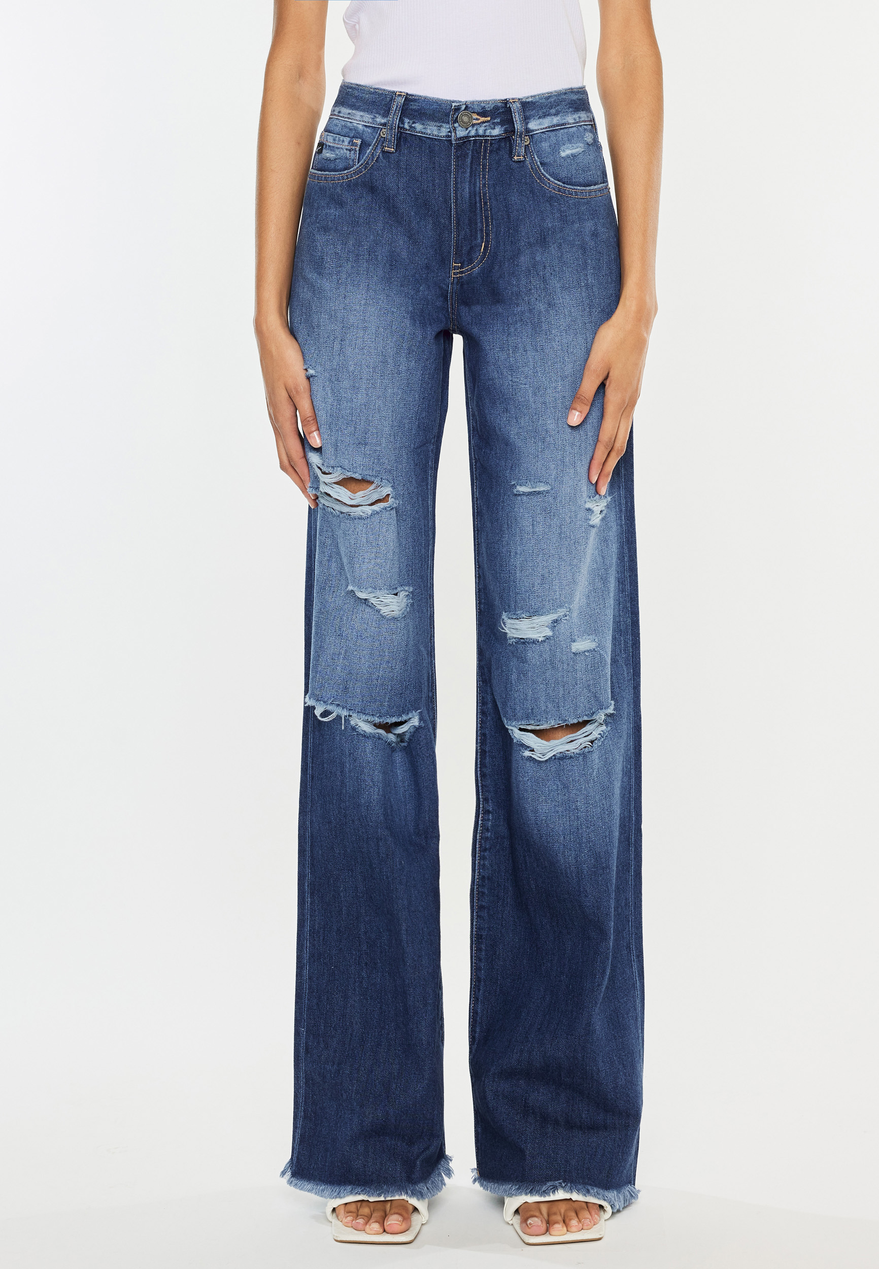 KanCan&trade; Dark Drape Ripped High Rise Wide Leg Jean, C258, large