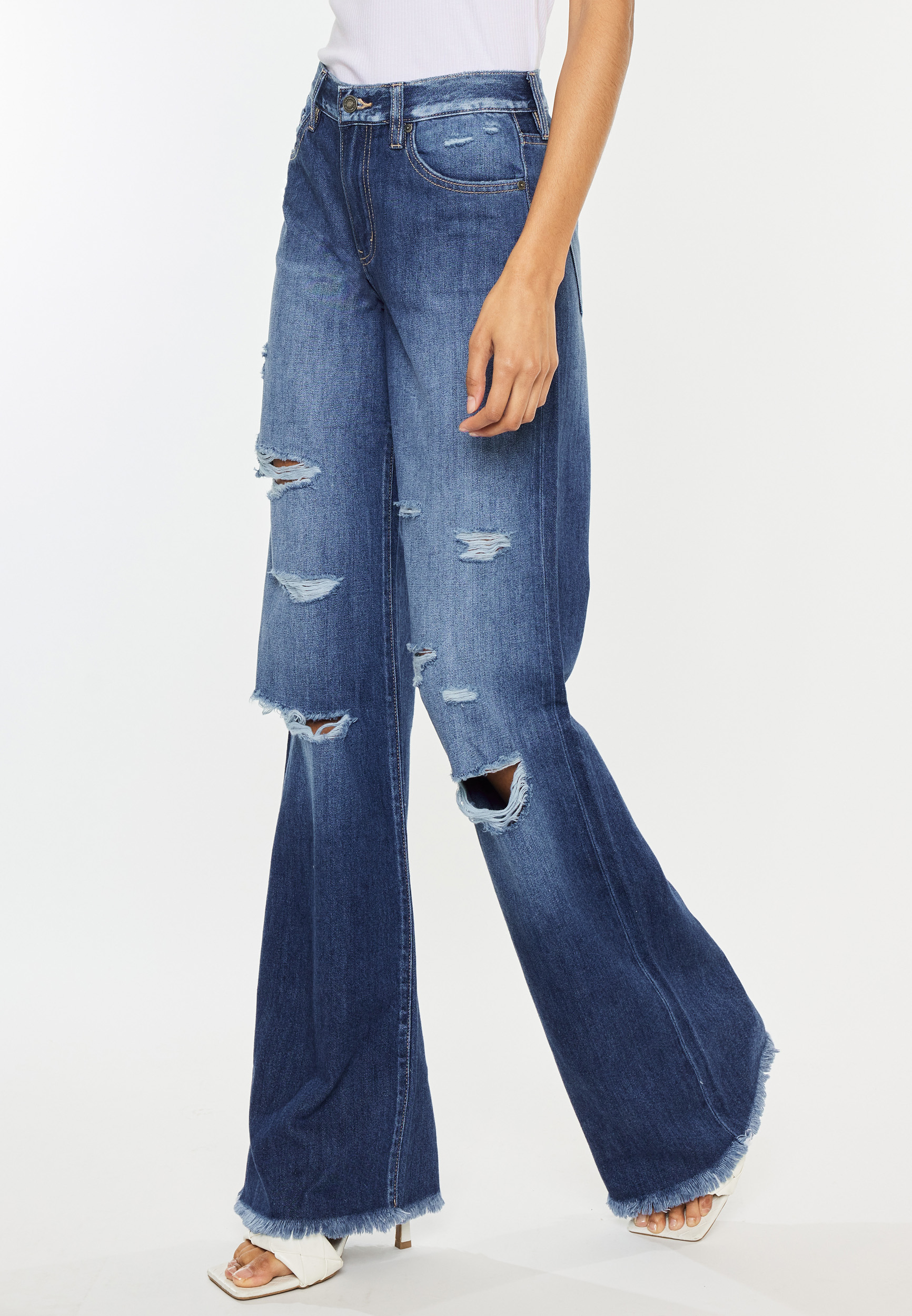 KanCan&trade; Dark Drape Ripped High Rise Wide Leg Jean, C258, large