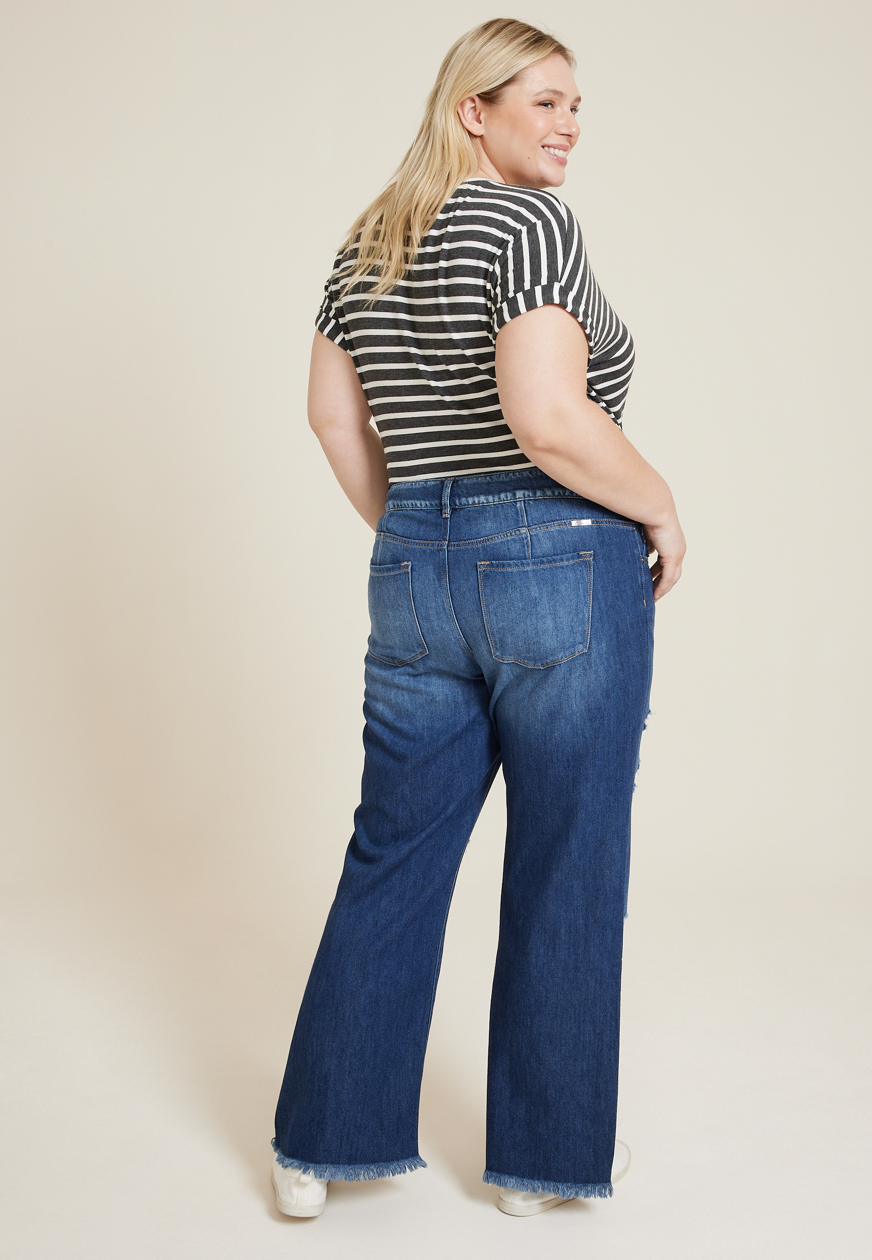 Plus Size KanCan&trade; Dark Drape Ripped High Rise Wide Leg Jean, C258, large