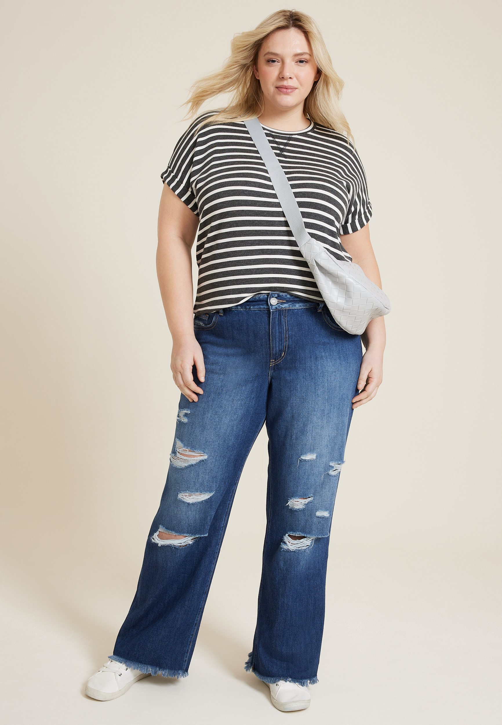 Plus Size KanCan&trade; Dark Drape Ripped High Rise Wide Leg Jean, C258, large