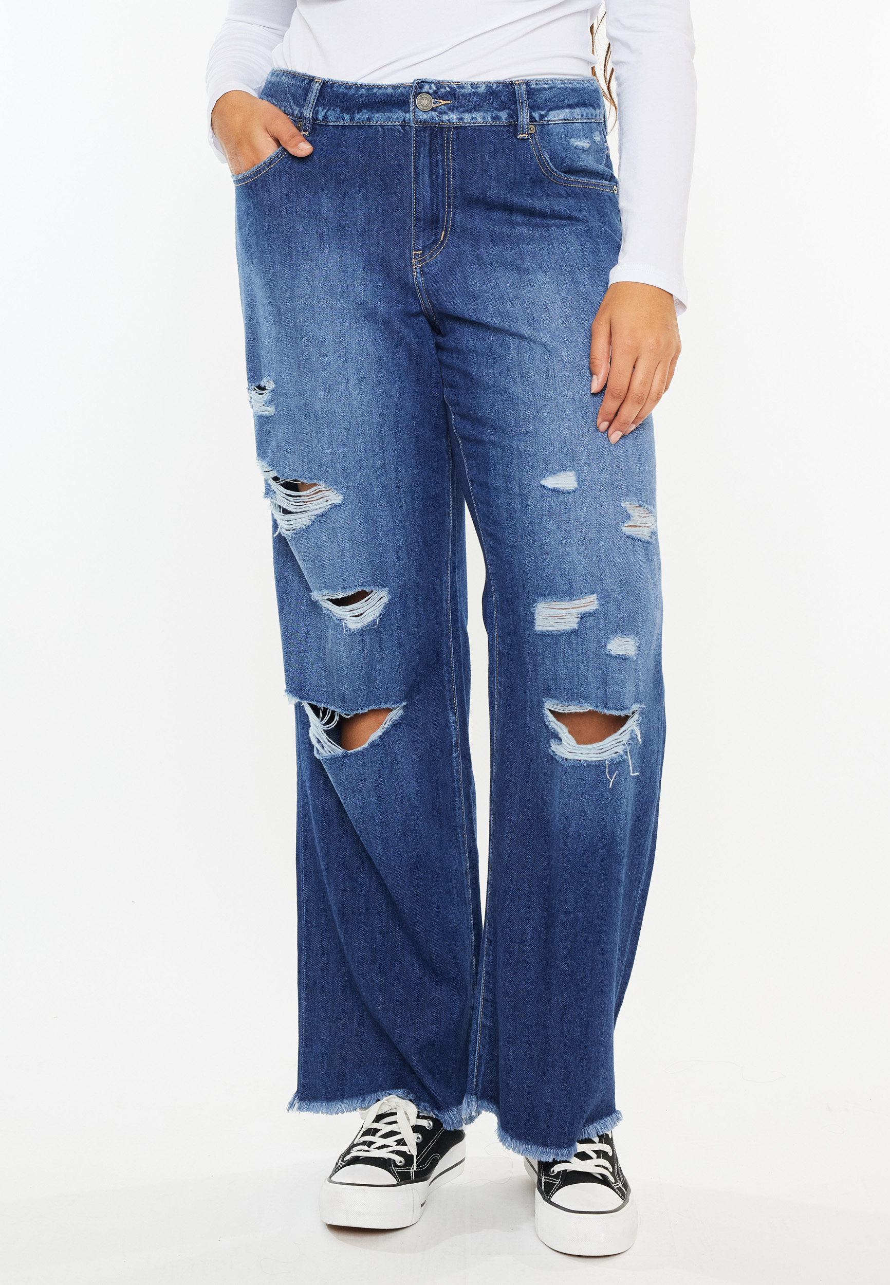 Plus Size KanCan&trade; Dark Drape Ripped High Rise Wide Leg Jean, C258, large