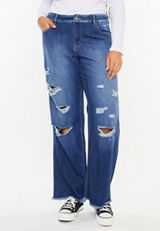 Plus Size KanCan&trade; Dark Drape Ripped High Rise Wide Leg Jean, C258, small