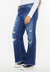 Plus Size KanCan&trade; Dark Drape Ripped High Rise Wide Leg Jean, C258, small