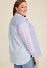 Plus Size 90s Prep Striped Oversized Button Up Shirt, C6339, small