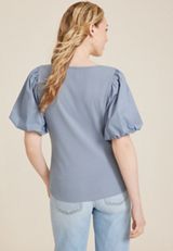Poplin Puff Sleeve Blouse, Blue Fade, small