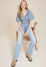 Poplin Puff Sleeve Blouse, Blue Fade, small
