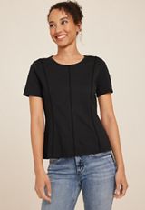 Lattice Seam Peplum Top, BLACK, small