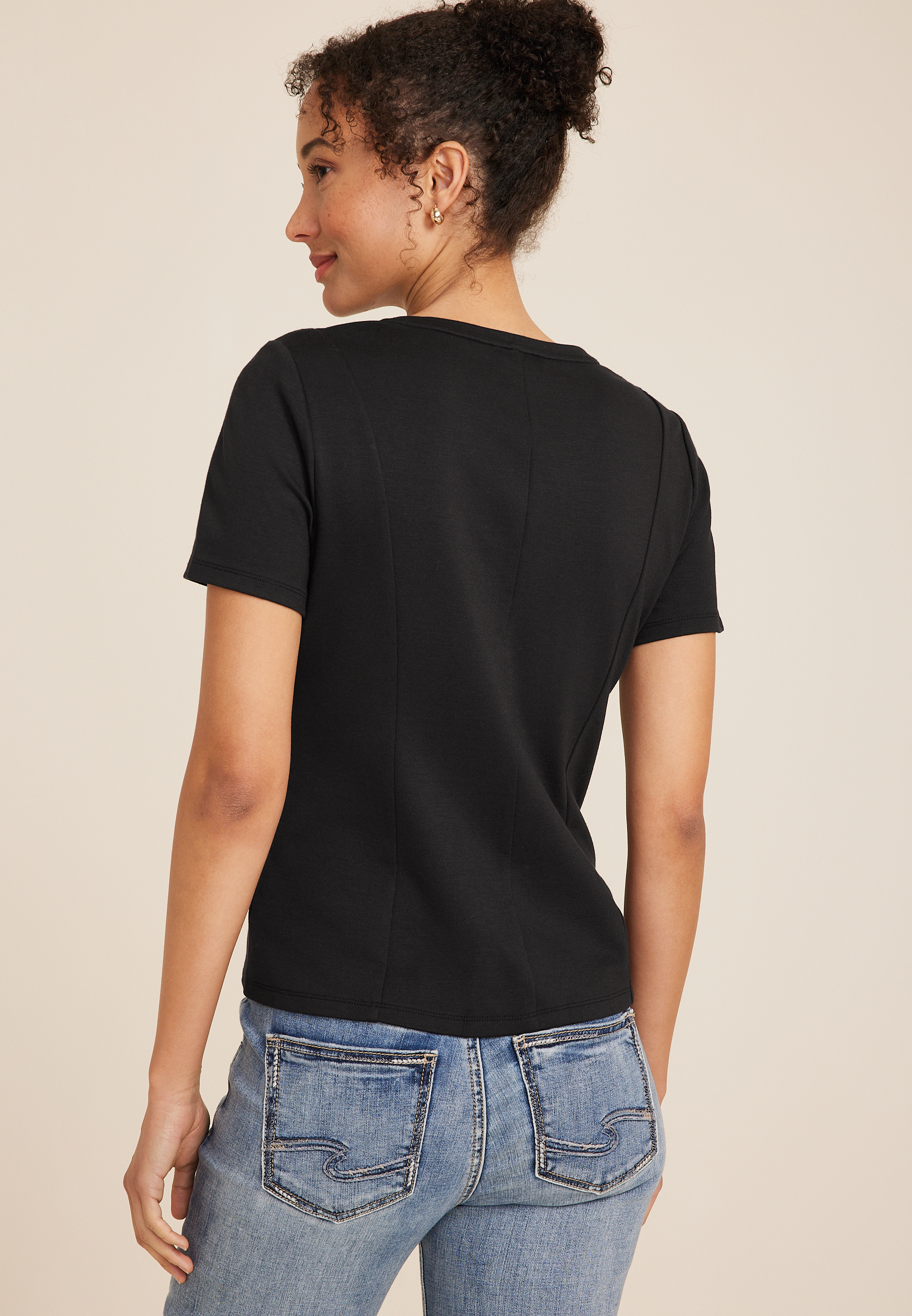 Lattice Seam Peplum Top, BLACK, large