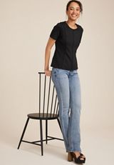 Lattice Seam Peplum Top, BLACK, small