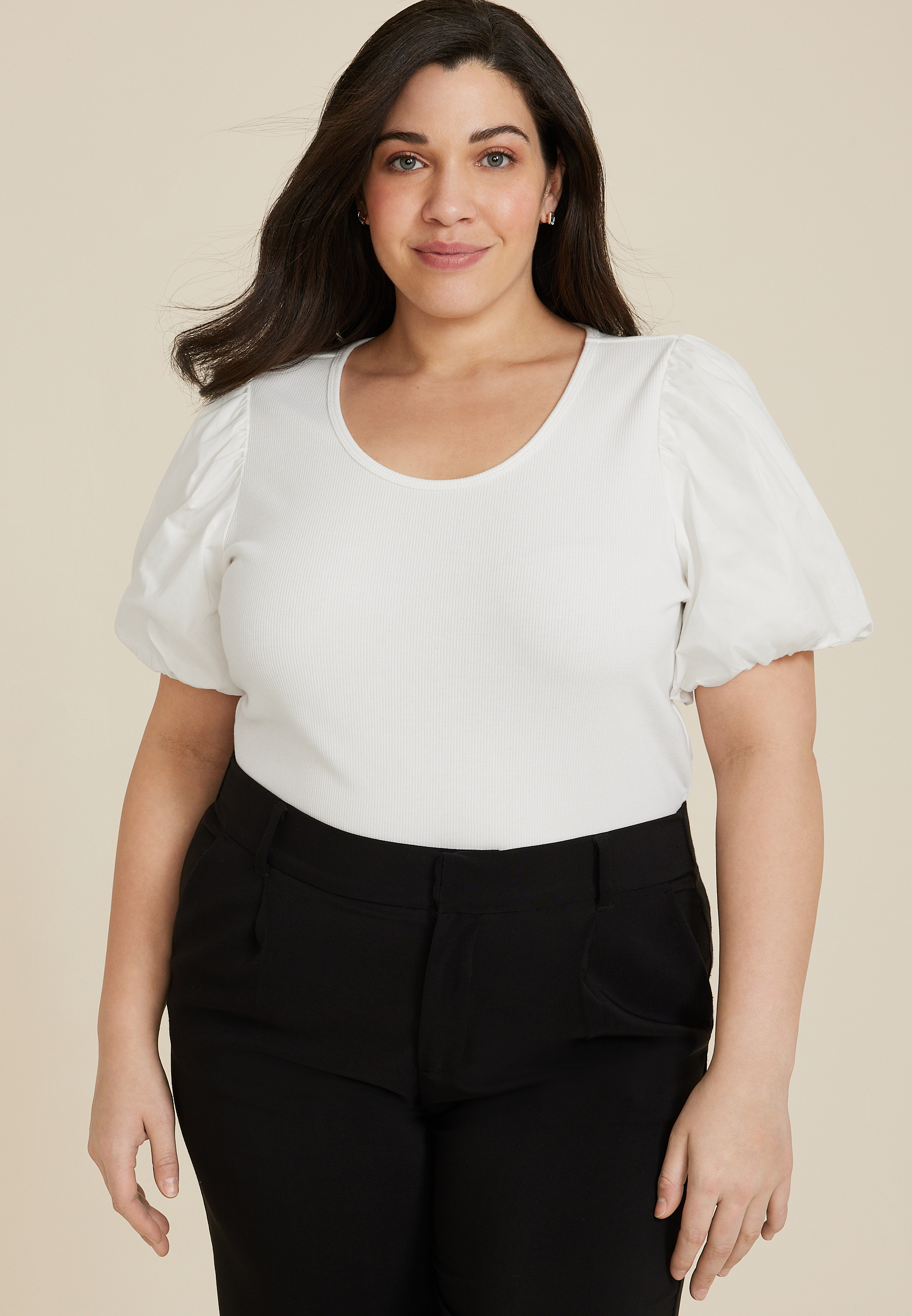 Plus Size Poplin Puff Sleeve Blouse | maurices