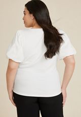 Plus Size Poplin Puff Sleeve Blouse, C4673, small