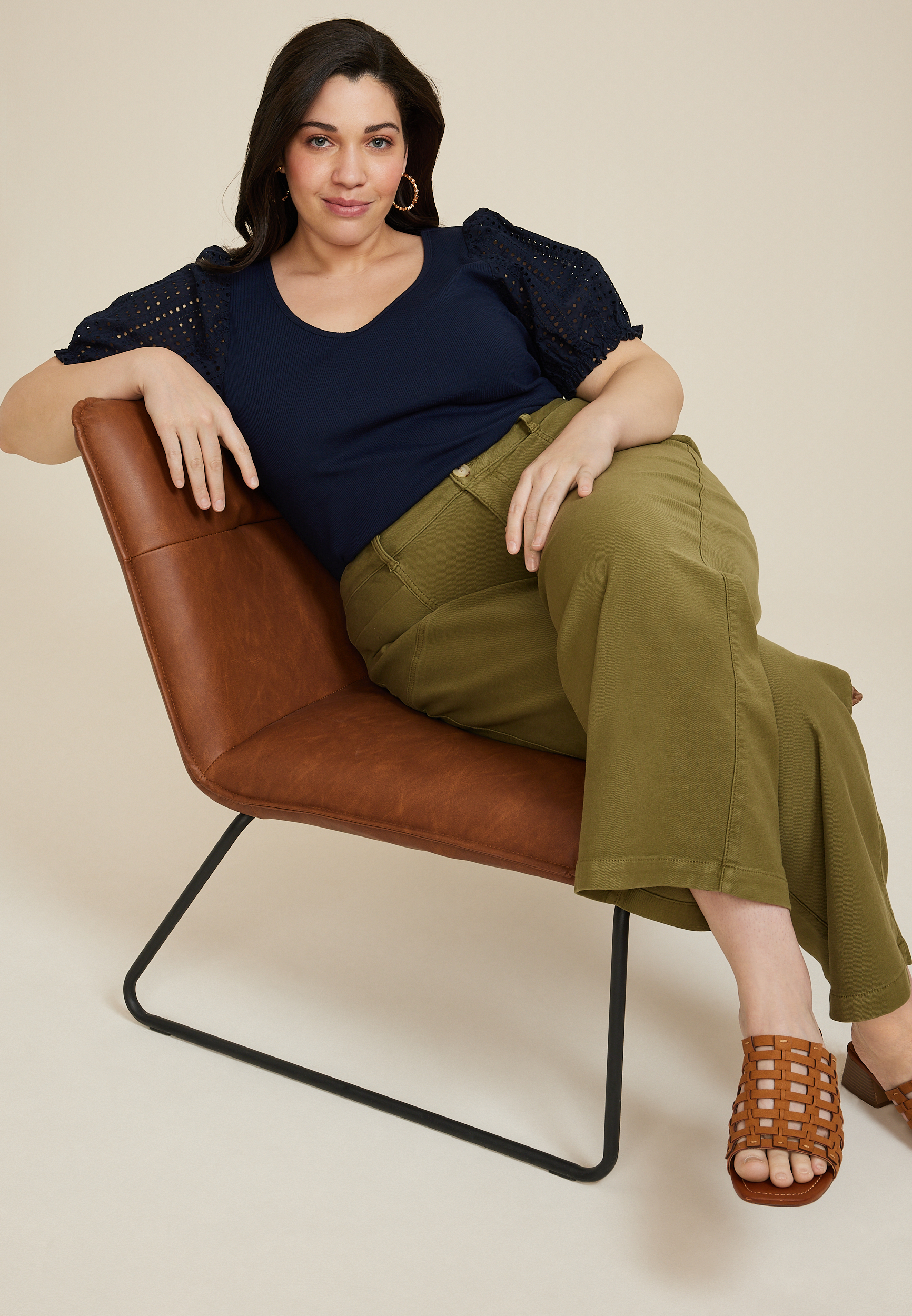 Plus Size Eyelet Puff Sleeve Blouse, BLUE JASMINE, large