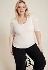 Plus Size Mixed Media Scoop Neck Blouse, C2789, small