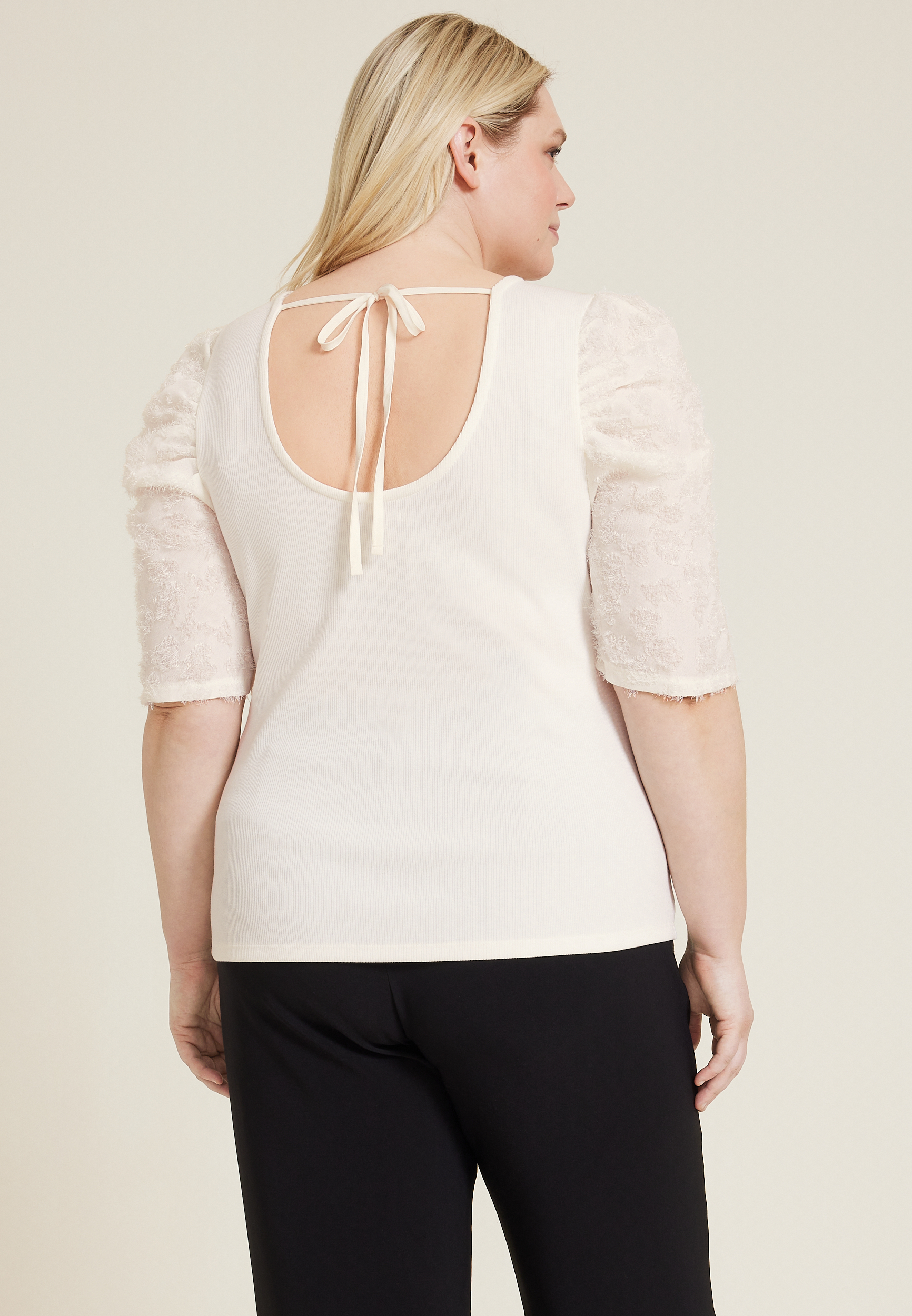Plus Size Mixed Media Scoop Neck Blouse, C2789, large
