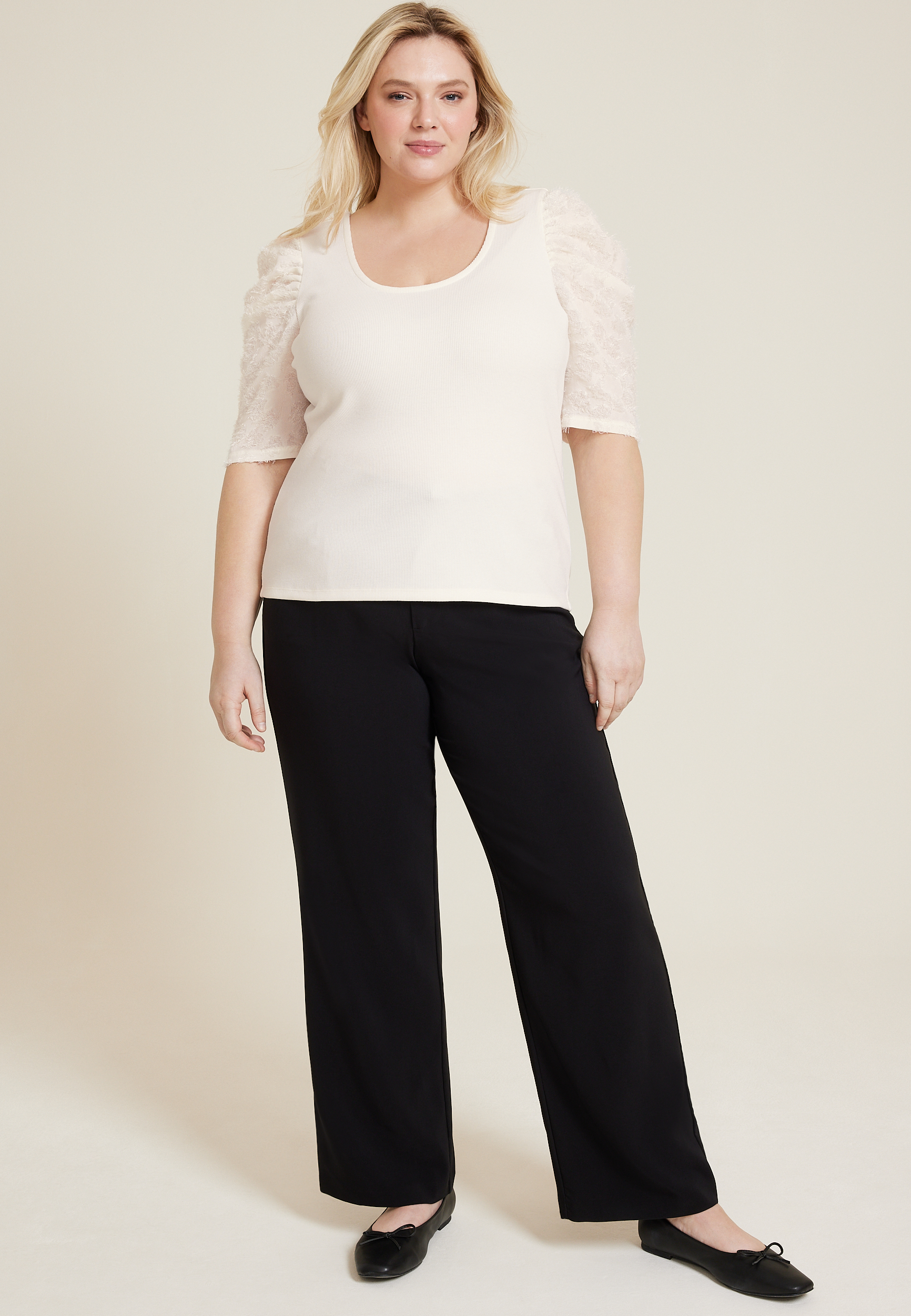 Plus Size Mixed Media Scoop Neck Blouse, C2789, large