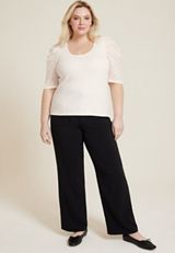Plus Size Mixed Media Scoop Neck Blouse, C2789, small