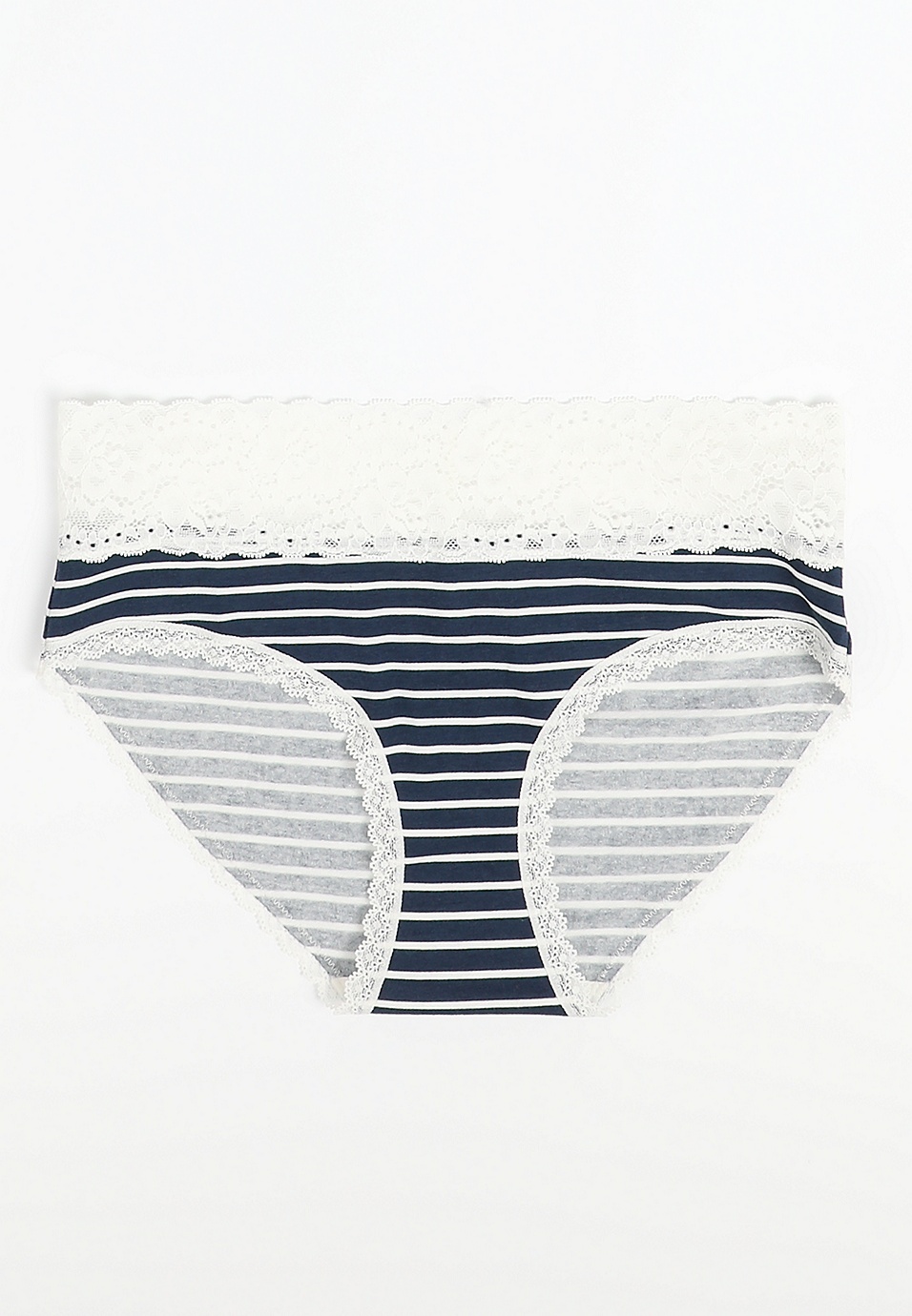 Simply Comfy Wide Lace Trim Striped Boybrief Cotton Panty