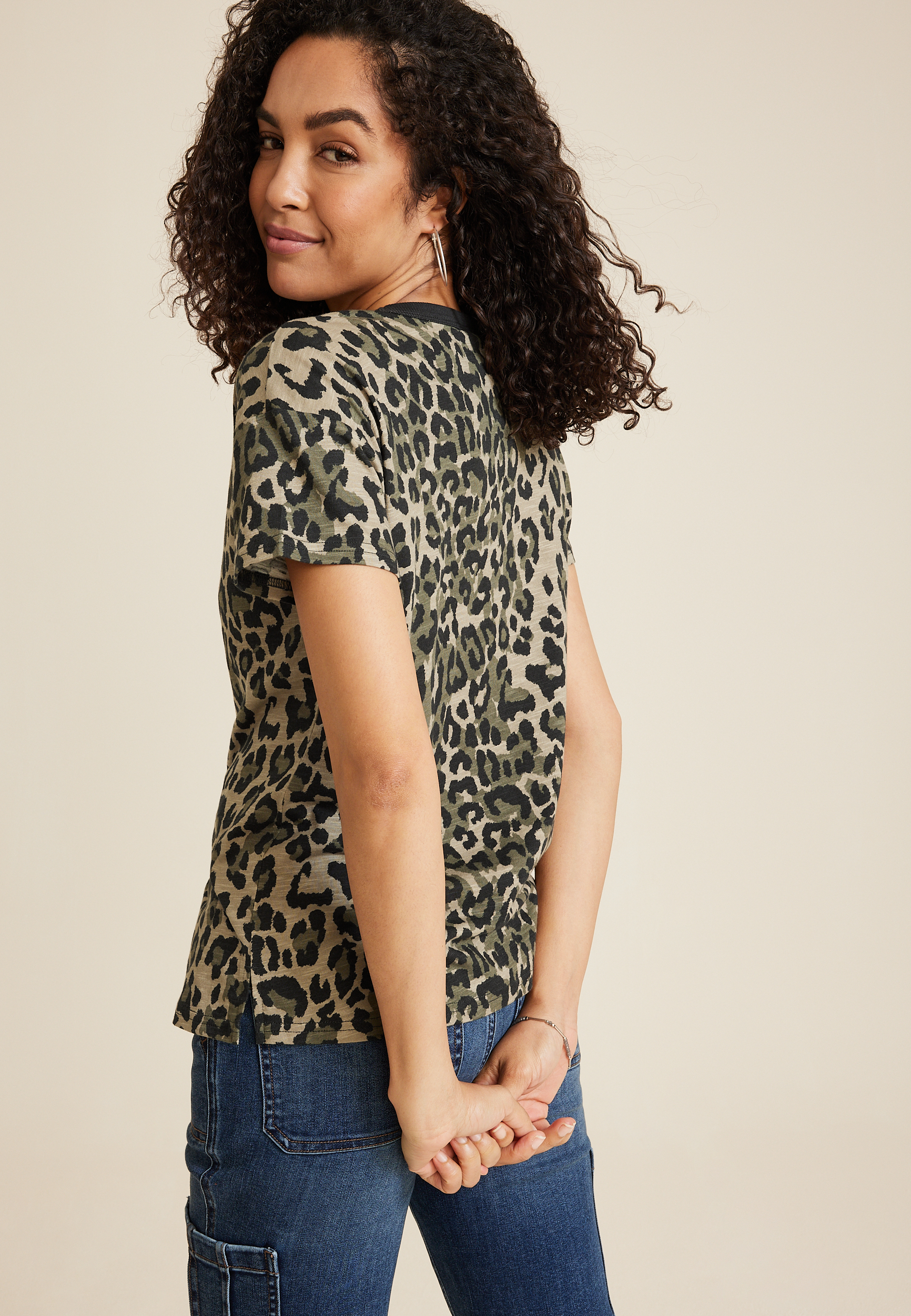 24/7 Dawson Leopard Crew Neck Tee, OLIVE COMBO, large