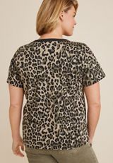 Plus Size 24/7 Dawson Leopard Crew Neck Tee, OLIVE COMBO, small