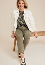 Plus Size 24/7 Dawson Leopard Crew Neck Tee, OLIVE COMBO, small