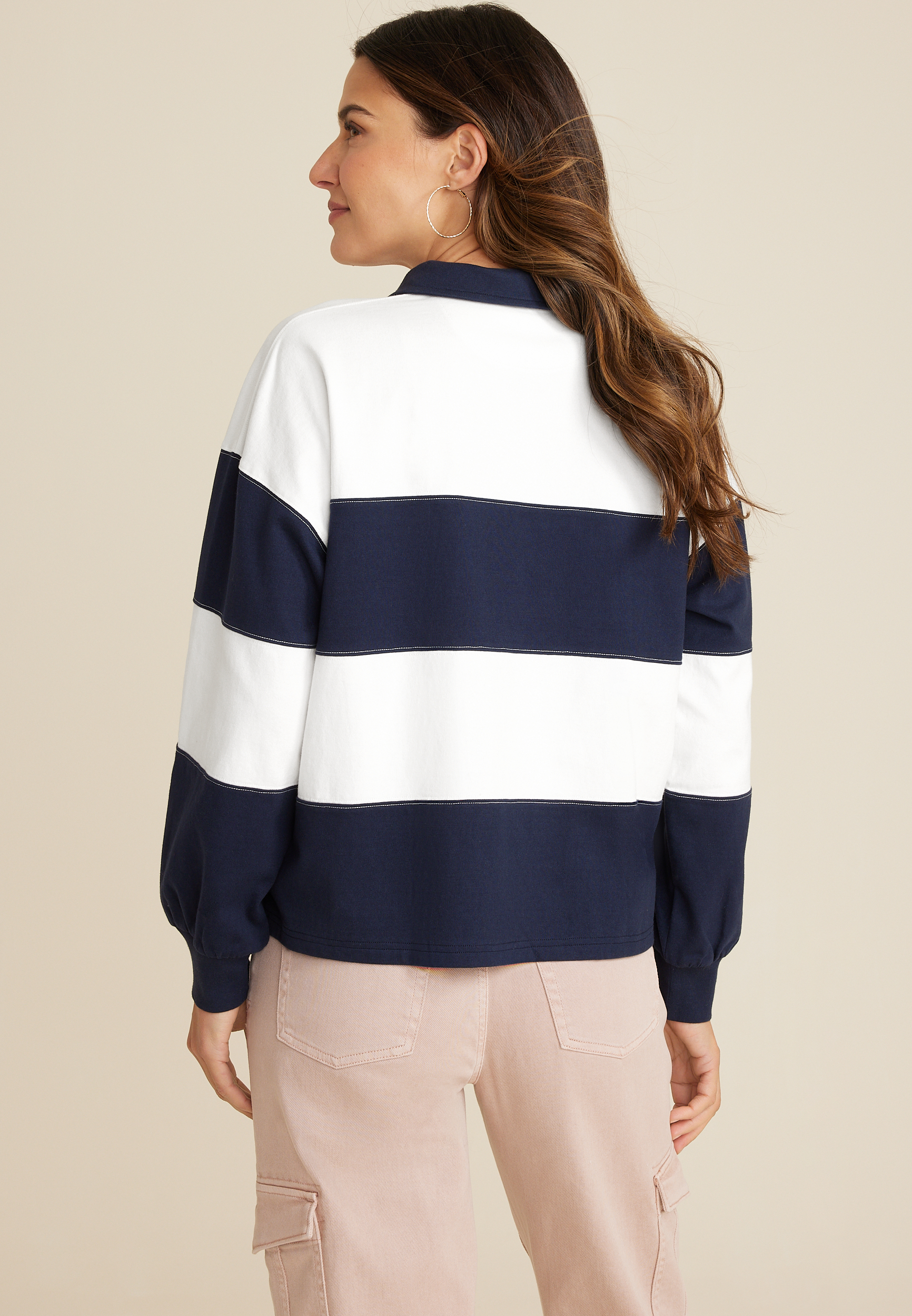 Collared Rugby Striped Henley Tee, C1943, large