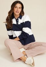 Collared Rugby Striped Henley Tee, C1943, small