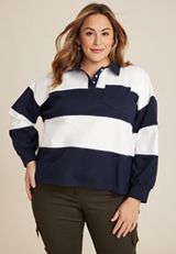 Plus Size Collared Rugby Striped Henley Tee, C1943, small