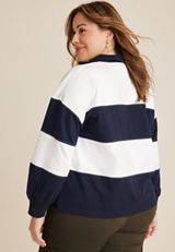 Plus Size Collared Rugby Striped Henley Tee, C1943, small