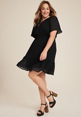 Plus Size Textured Notch Front Dress, BLACK, small