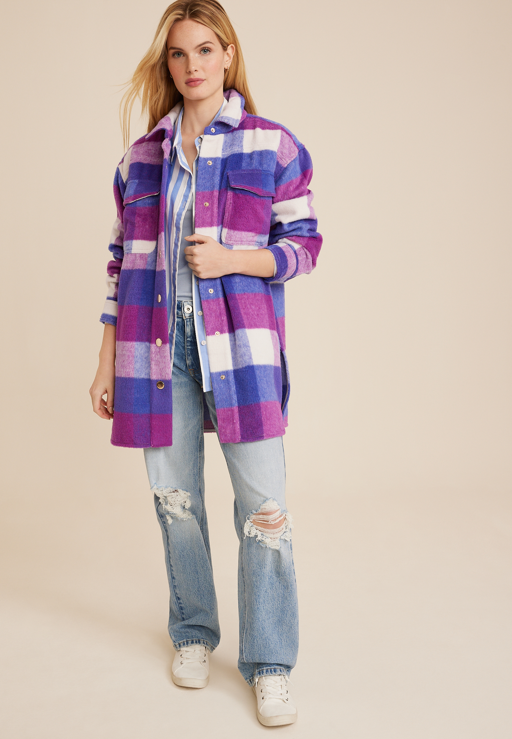 Plaid Paris Shacket, MULTI, large