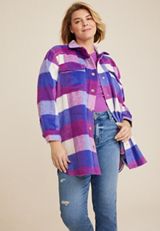 Plus Size Plaid Paris Shacket, MULTI, small