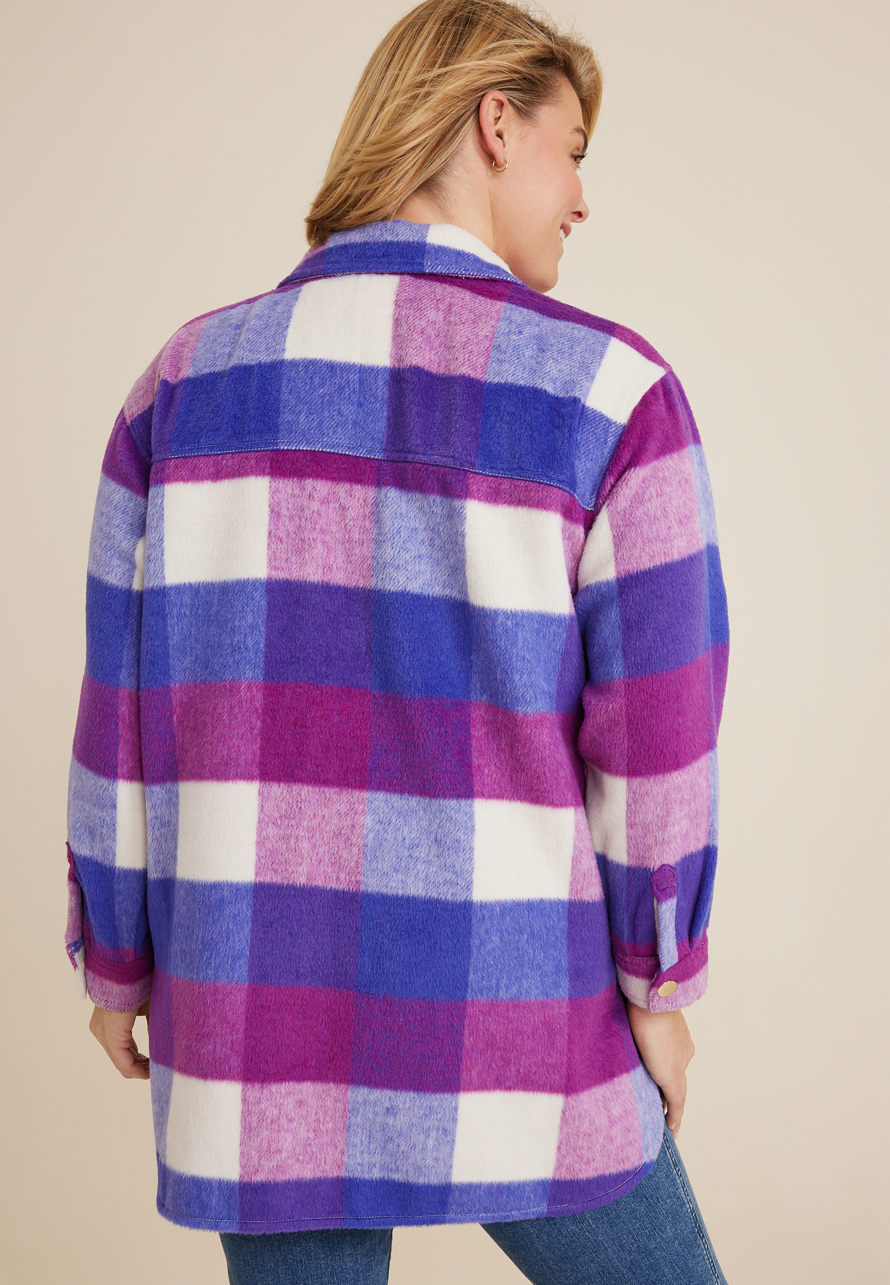 Plus Size Plaid Paris Shacket, MULTI, large