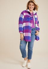Plus Size Plaid Paris Shacket, MULTI, small