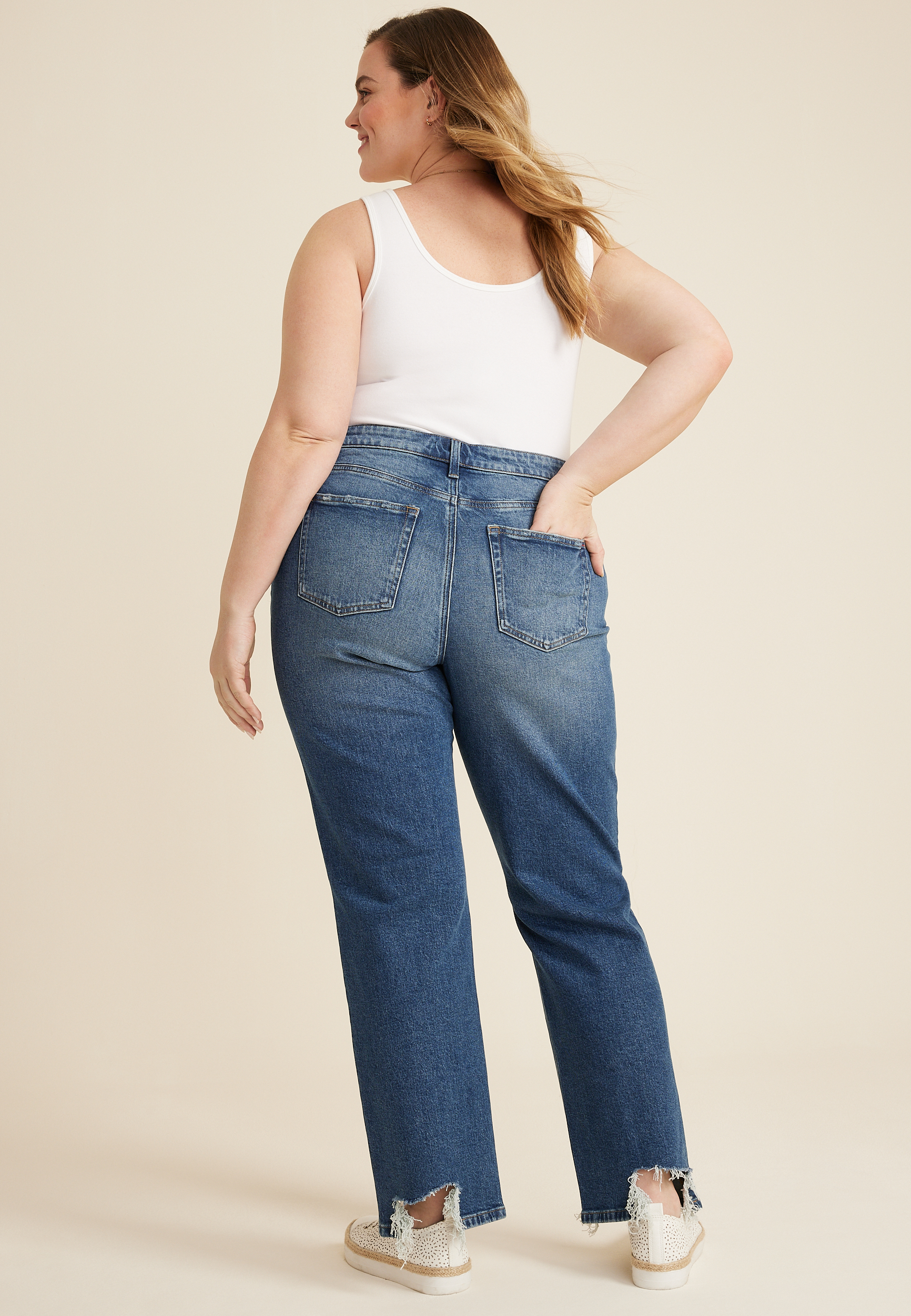 Plus Size edgely&trade; Super High Rise Relaxed Straight Ripped Jean, C258, large