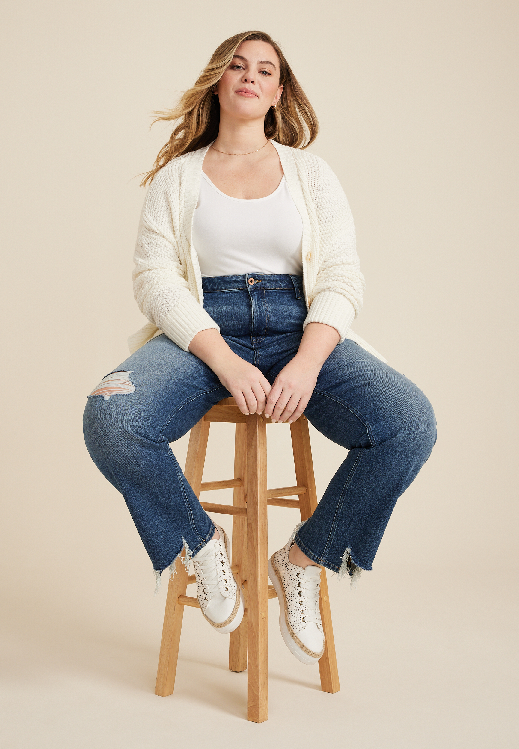 Plus Size edgely&trade; Super High Rise Relaxed Straight Ripped Jean, C258, large