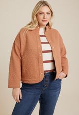 Plus Size Floral Quilted Bomber Jacket, C6186, small
