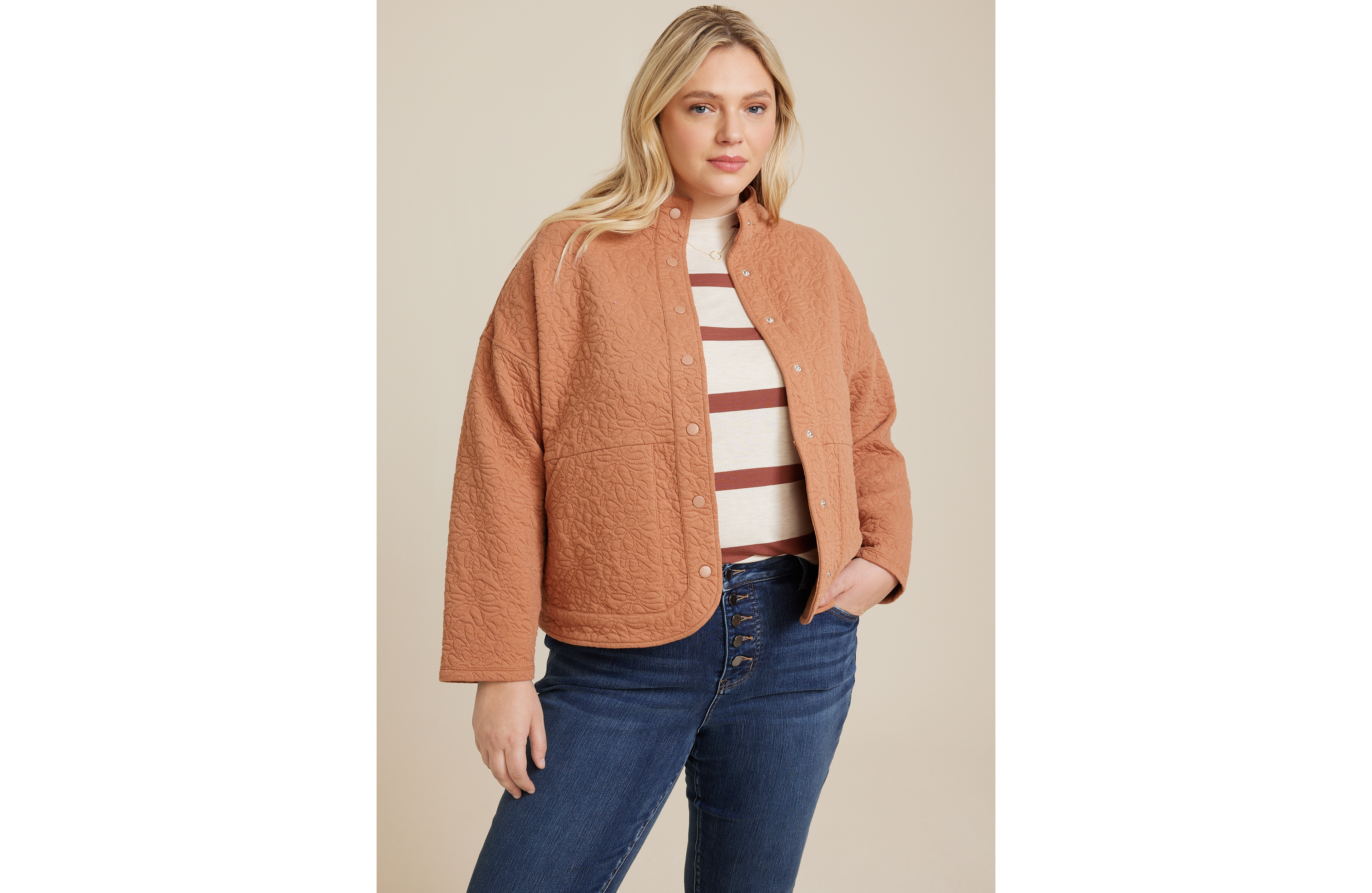 Plus Floral Quilted Bomber Jacket