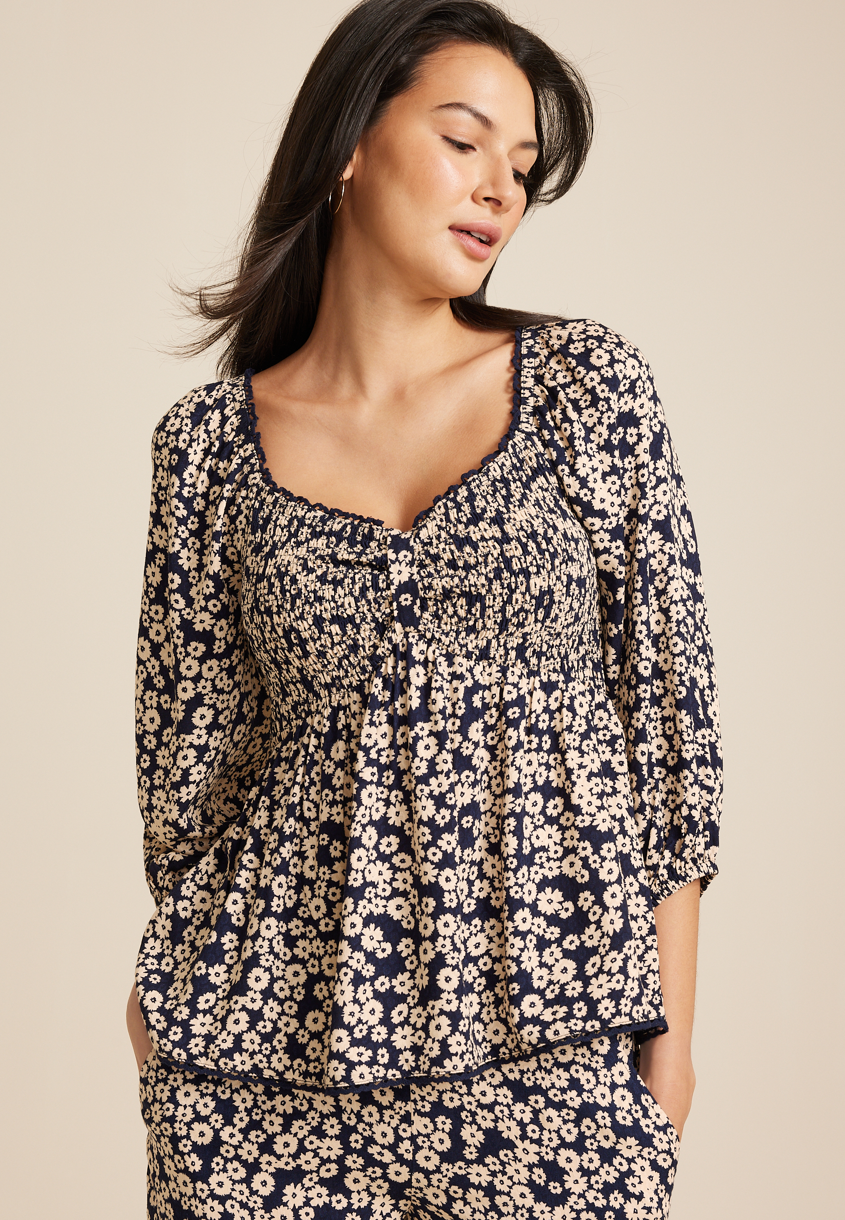 Floral Sweetheart Peplum Blouse, BLUE JASMINE COMBO, large
