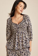 Floral Sweetheart Peplum Blouse, BLUE JASMINE COMBO, small