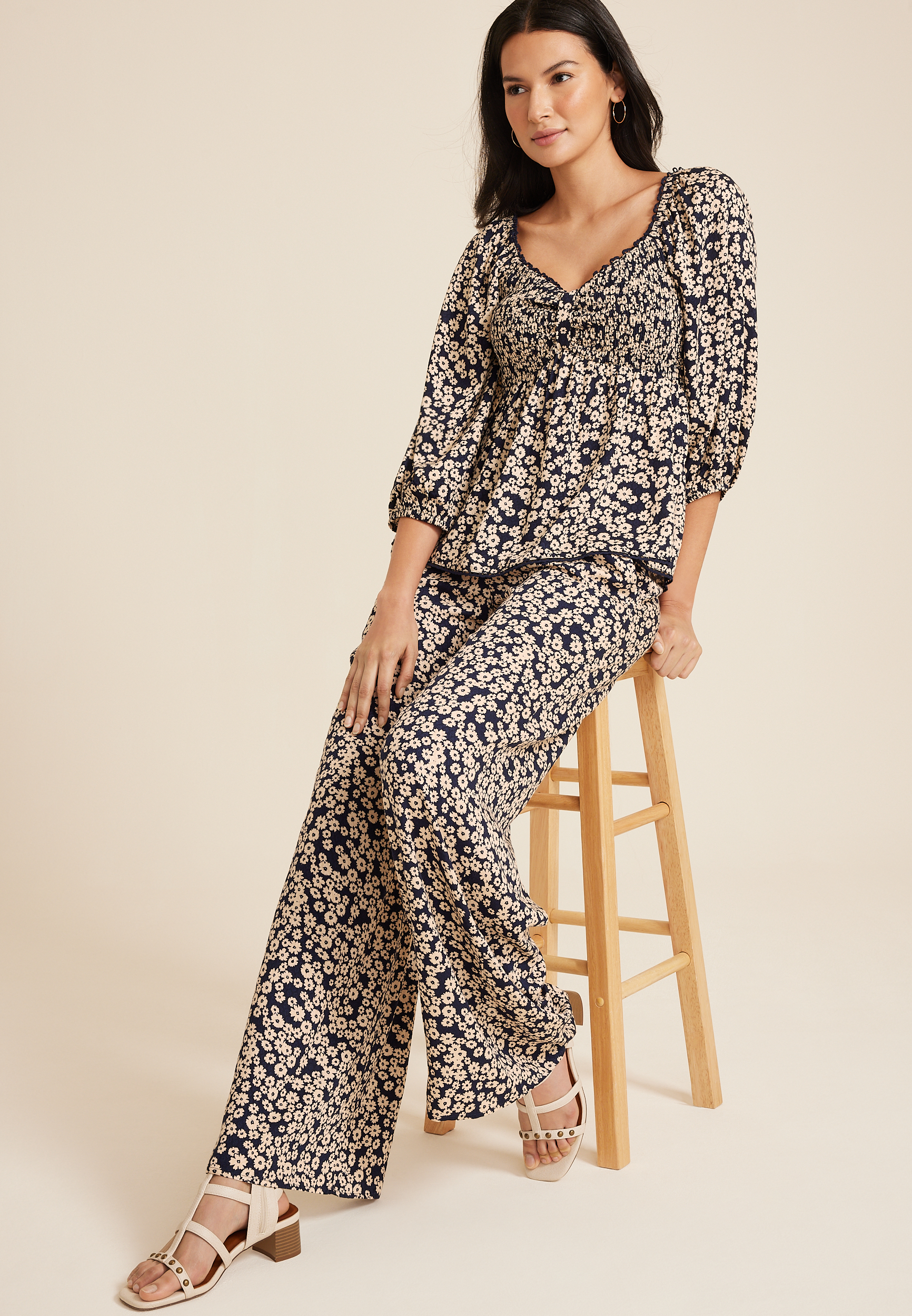 Floral Sweetheart Peplum Blouse, BLUE JASMINE COMBO, large