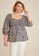 Plus Size Floral Sweetheart Peplum Blouse, C1943, small