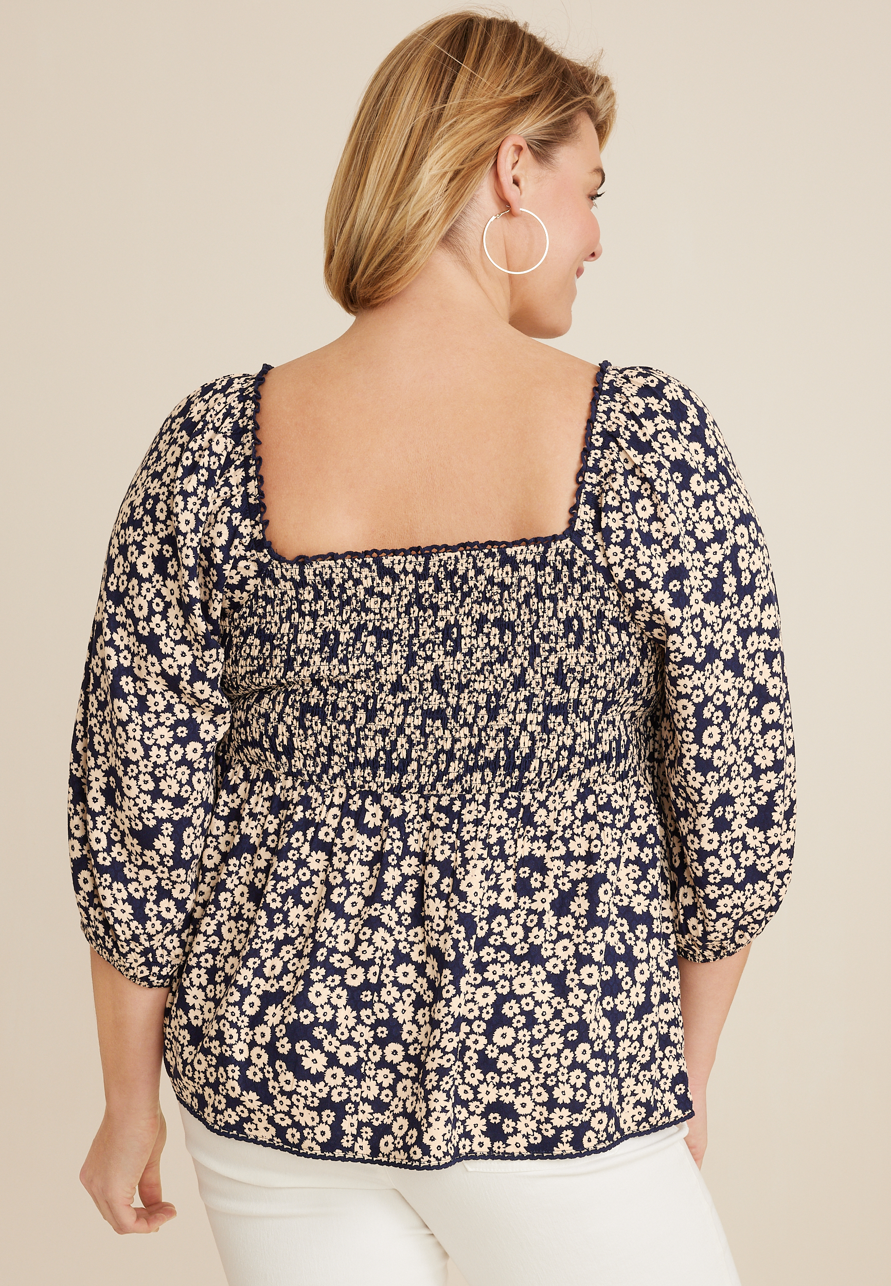 Plus Size Floral Sweetheart Peplum Blouse, C1943, large