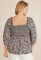 Plus Size Floral Sweetheart Peplum Blouse, C1943, small